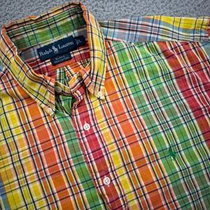 Ralph Lauren Blake Plaid Button Down Shirt Mens L Green Orange Yellow Red Cotton